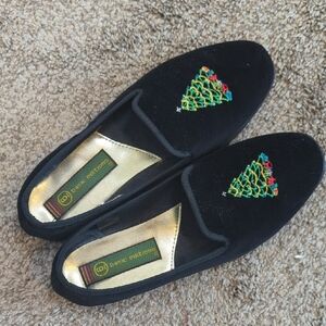 Basic Editions Women's Black Velvet Christmas Tree Slip On‎ Flats Size 6